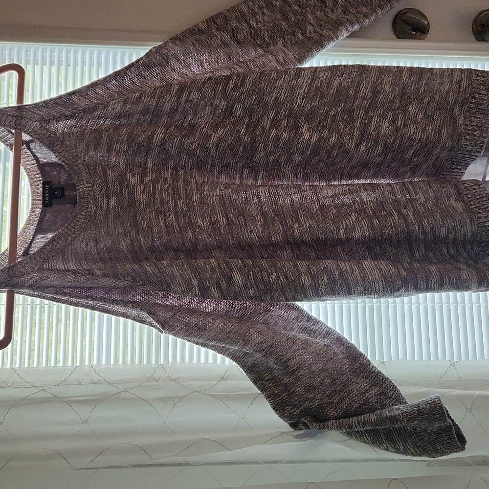 Torrid size 2 Cold Shoulder sweater with sheer lining and split back.